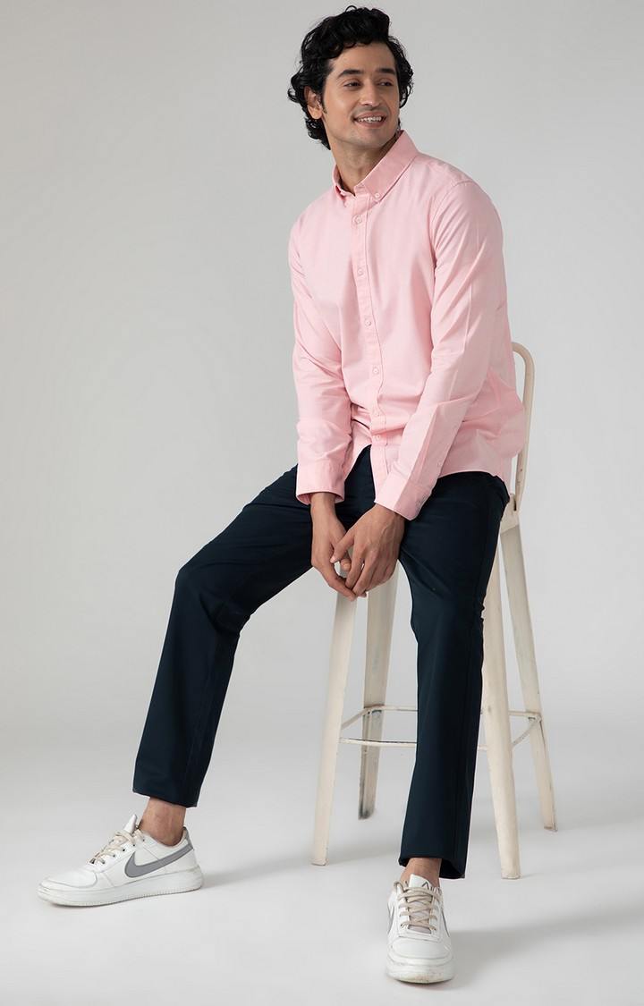 SUBTRACT-Yarn Dyed Oxford Shirt in Salmon Pink- Slim Fit