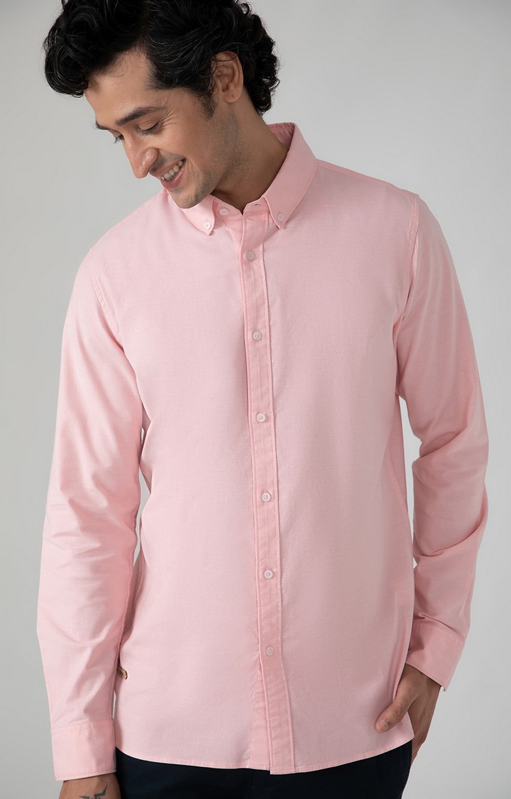 SUBTRACT-Yarn Dyed Oxford Shirt in Salmon Pink- Slim Fit