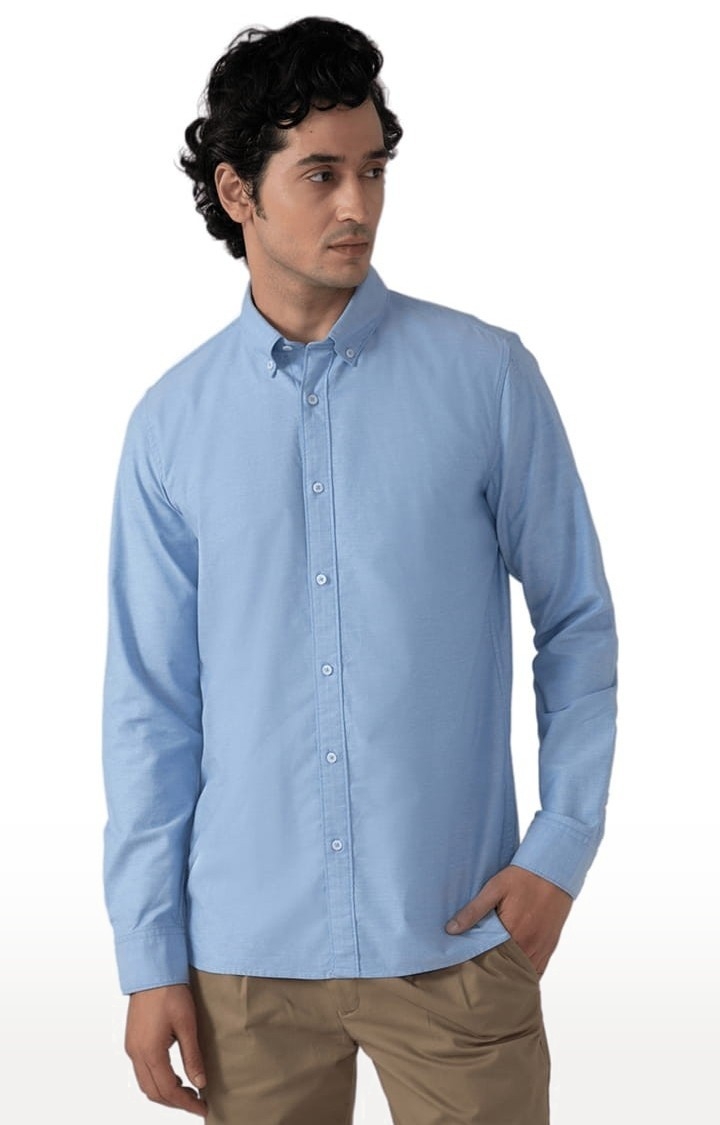 (SUBTRACT) | Men's Yarn Dyed Oxford Shirt in Sky Blue Slim Fit