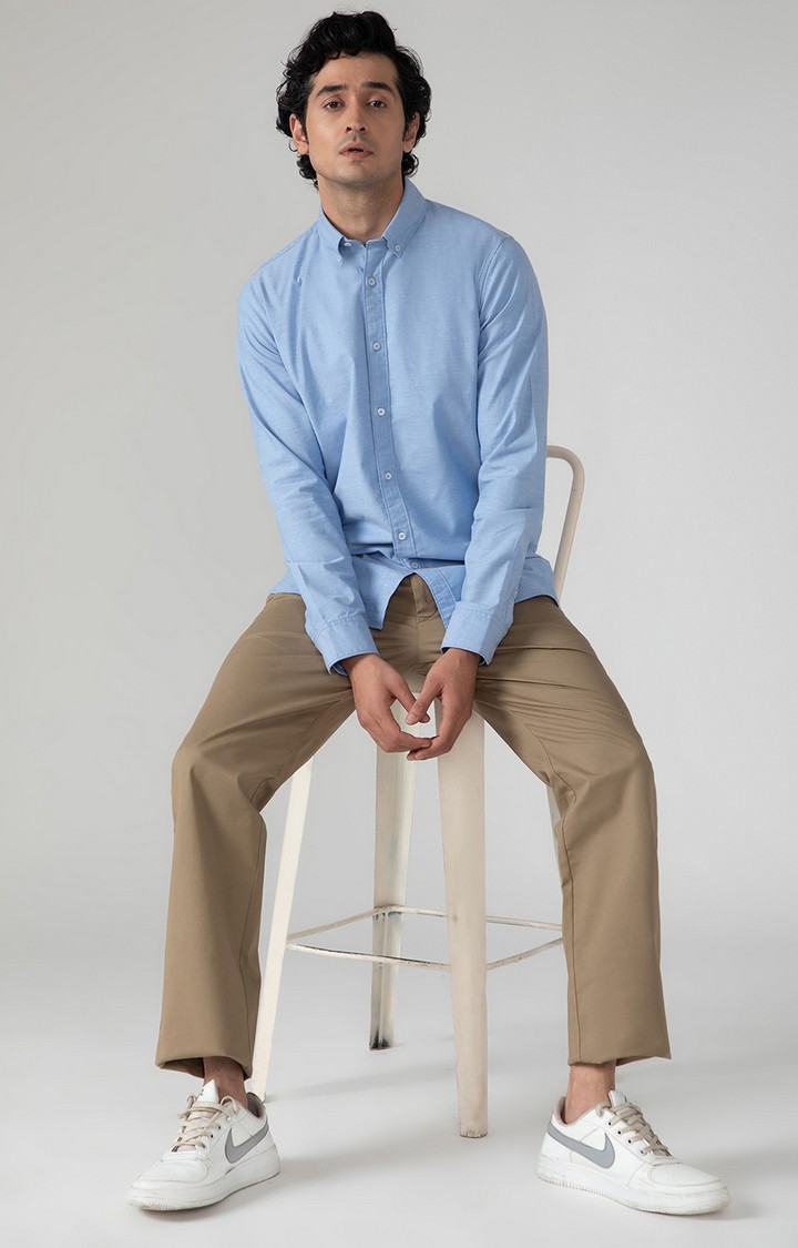 SUBTRACT-Yarn Dyed Oxford Shirt in Sky Blue-Slim Fit