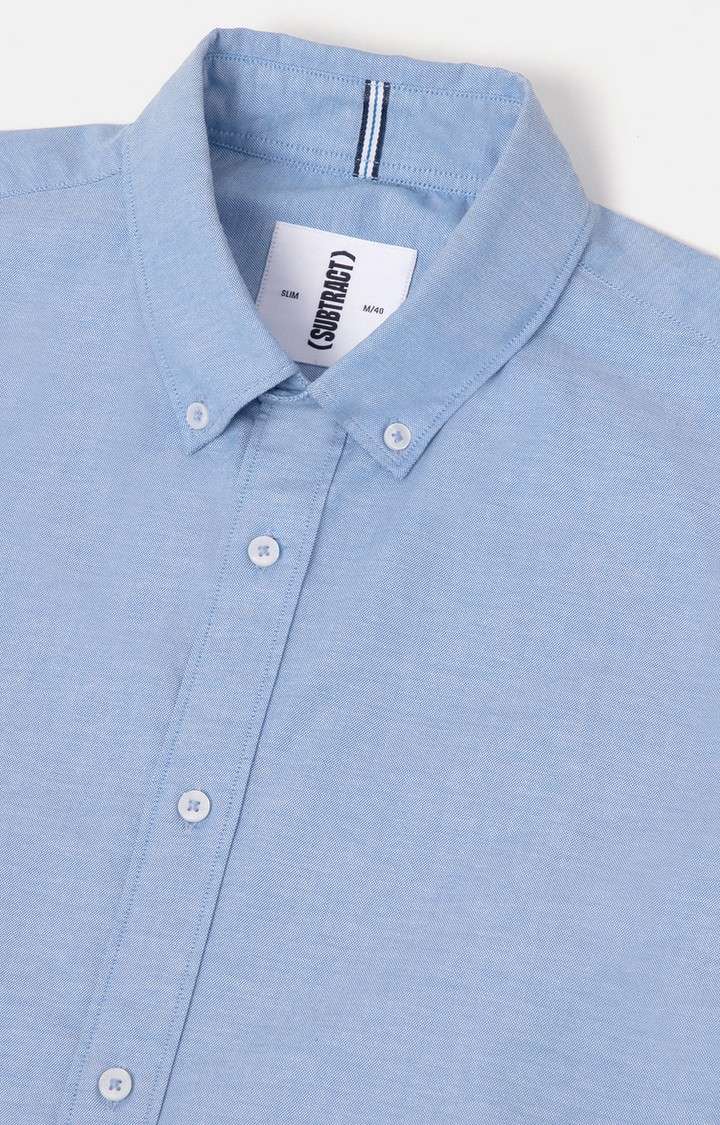 SUBTRACT-Yarn Dyed Oxford Shirt in Sky Blue-Slim Fit