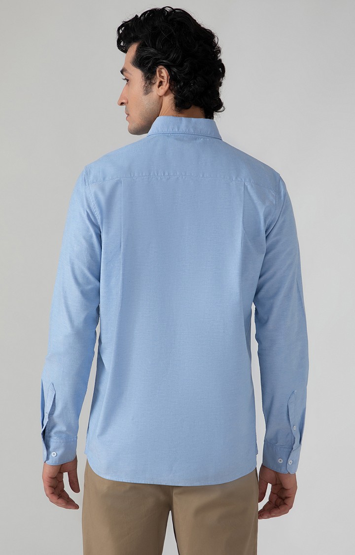 SUBTRACT-Yarn Dyed Oxford Shirt in Sky Blue-Slim Fit