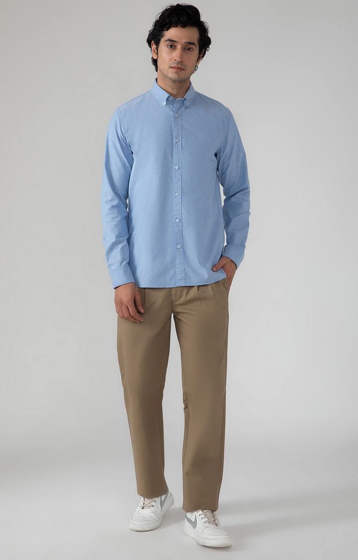 SUBTRACT-Yarn Dyed Oxford Shirt in Sky Blue-Slim Fit