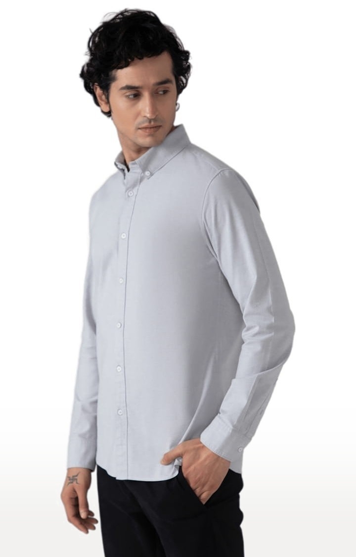 Men's Yarn Dyed Oxford Shirt in Light Grey Slim Fit