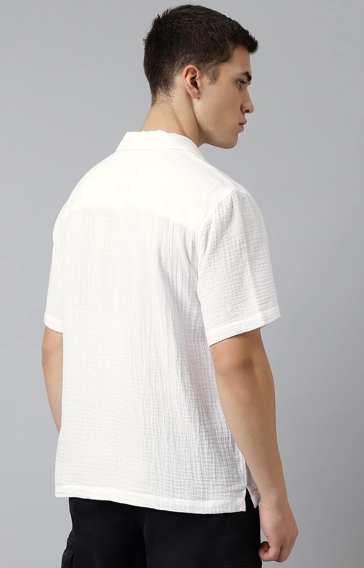 SUBTRACT-Men White Comfort Fit Solid Cuban Collar Casual Shirt