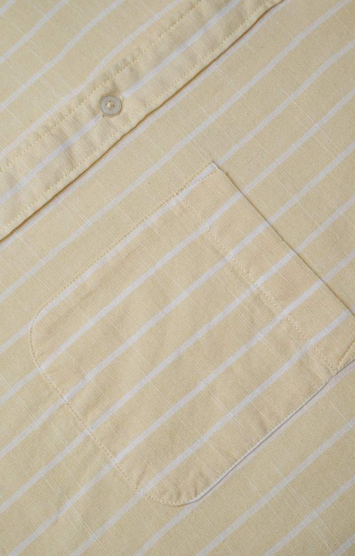 SUBTRACT-Men Yellow Striped Comfort Fit Spread Collar Casual Shirt