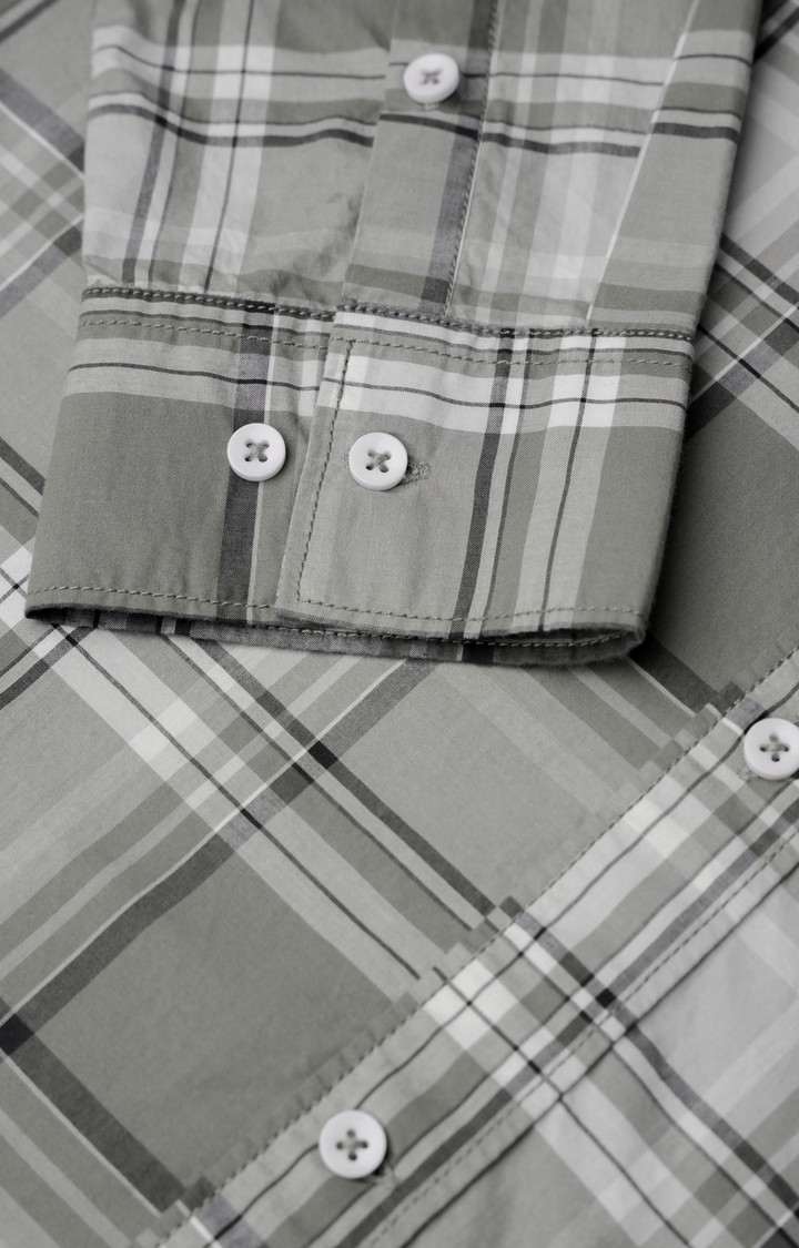 SUBTRACT-Men Grey Checked Comfort Fit Spread Collar Casual Shirt
