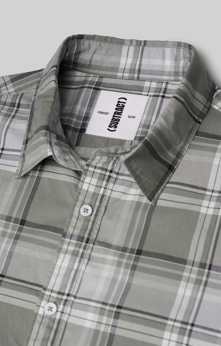 SUBTRACT-Men Grey Checked Comfort Fit Spread Collar Casual Shirt