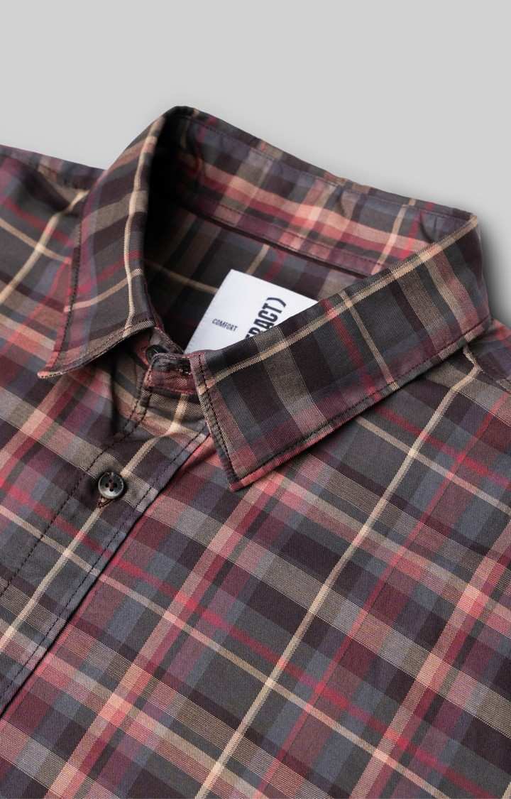 SUBTRACT-Men Maroon Checked Comfort Fit Spread Collar Casual Shirt