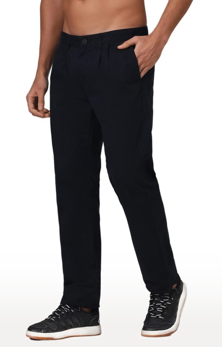 Men's Organic Cotton Stretch Trouser in Navy Blue Comfort Fit