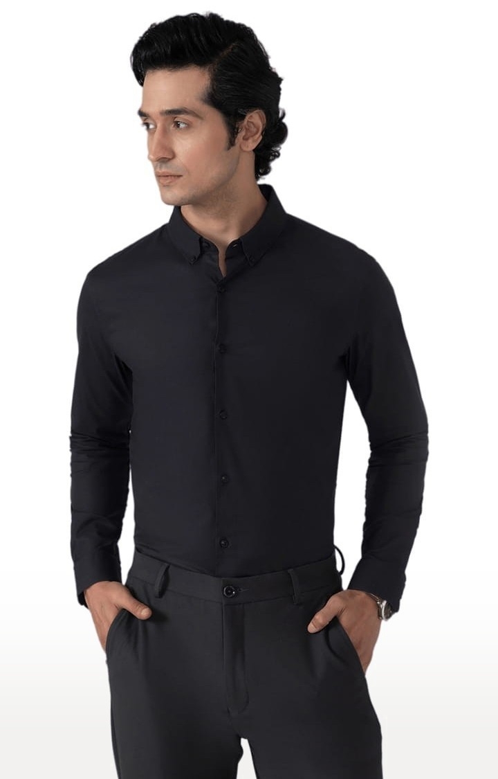 Men's Dobby Evening Shirt in Raven Black Slim Fit