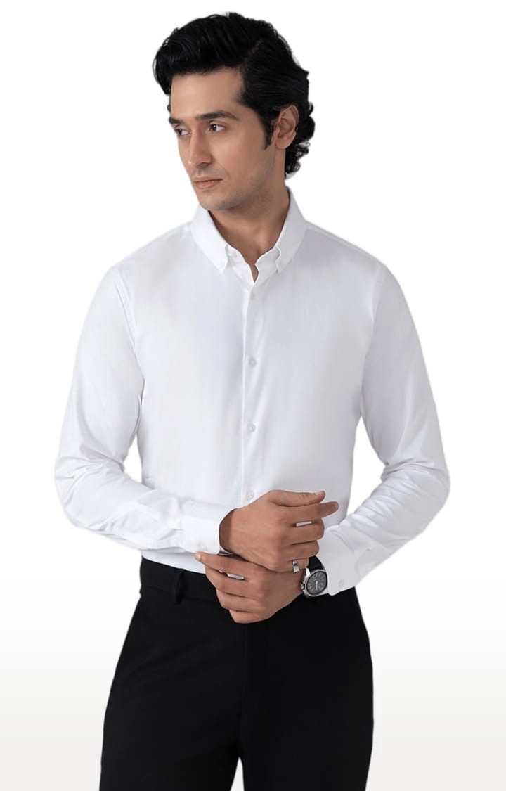 Men's Dobby Evening Shirt in White Slim Fit
