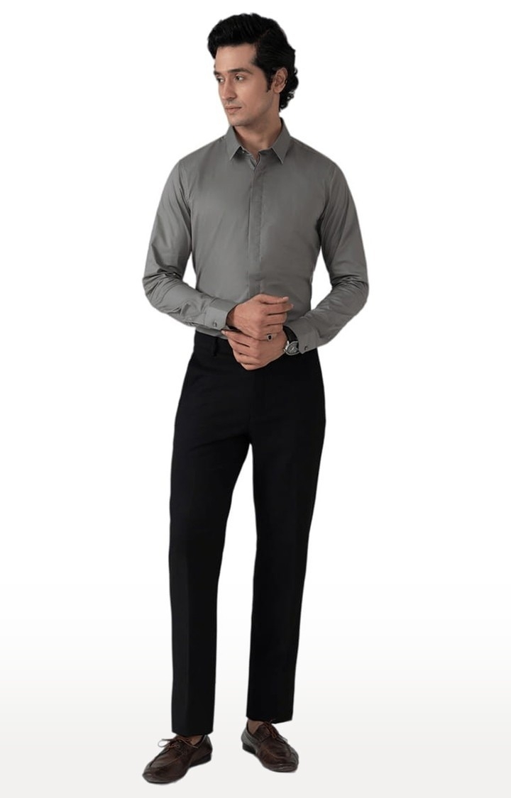 Men's Cotton Satin Formal Shirt in Ash Grey Slim Fit