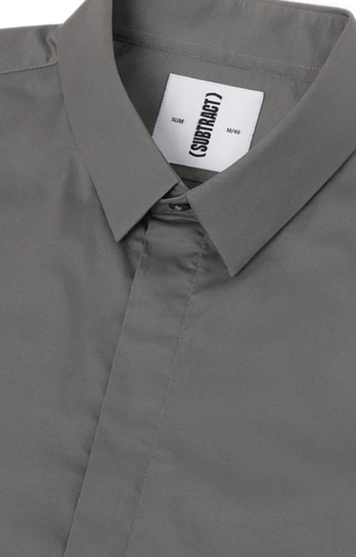 Men's Cotton Satin Formal Shirt in Ash Grey Slim Fit