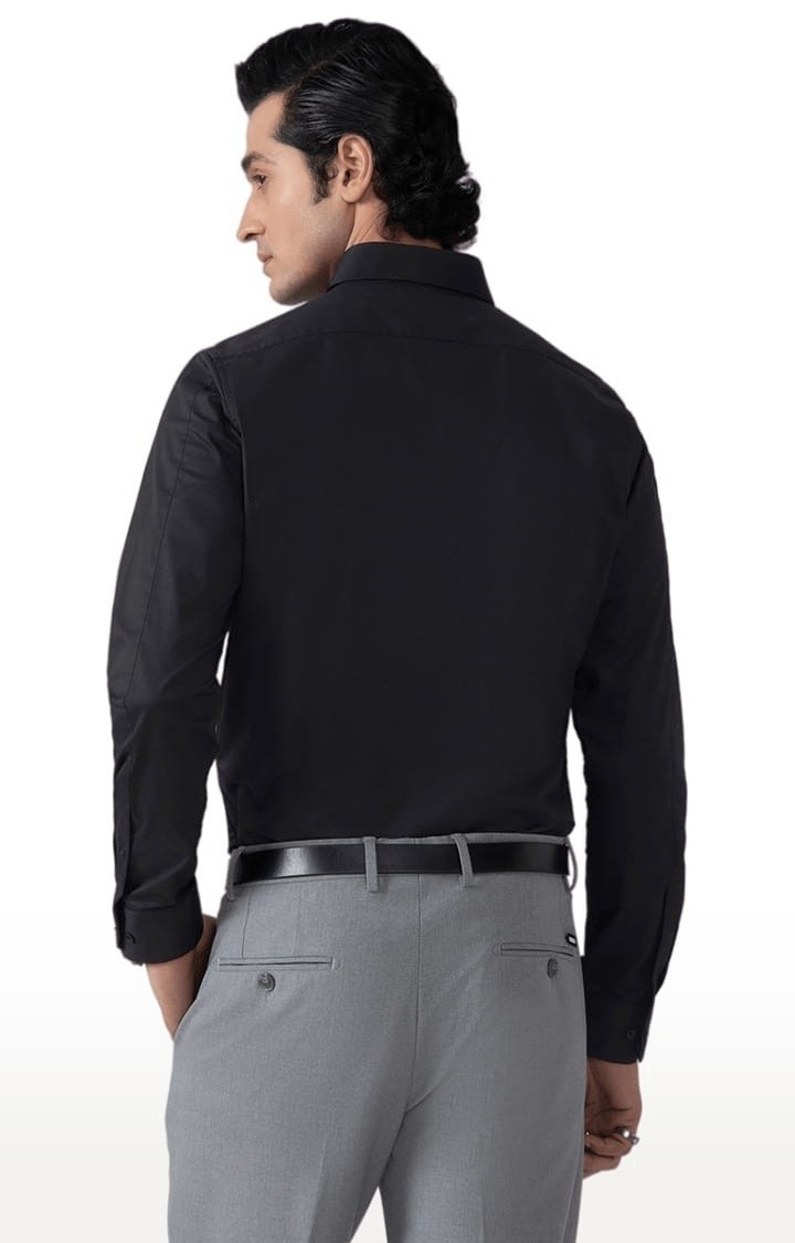 Men's Cotton Satin Formal Shirt in Raven Black Slim Fit