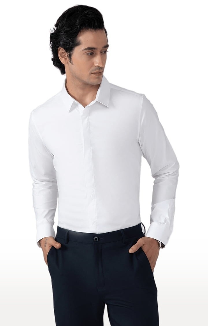 Men's Cotton Satin Formal Shirt in White Slim Fit
