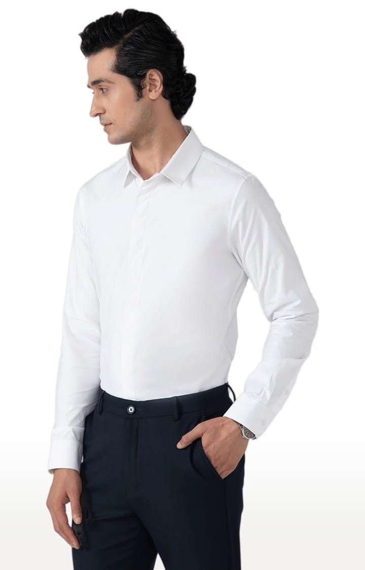 Men's Cotton Satin Formal Shirt in White Slim Fit