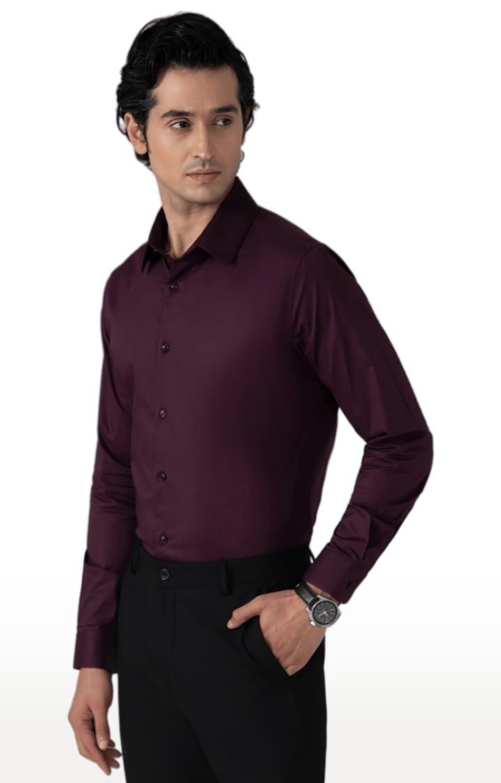 Men's Cotton Satin Evening Shirt in Wine Slim Fit