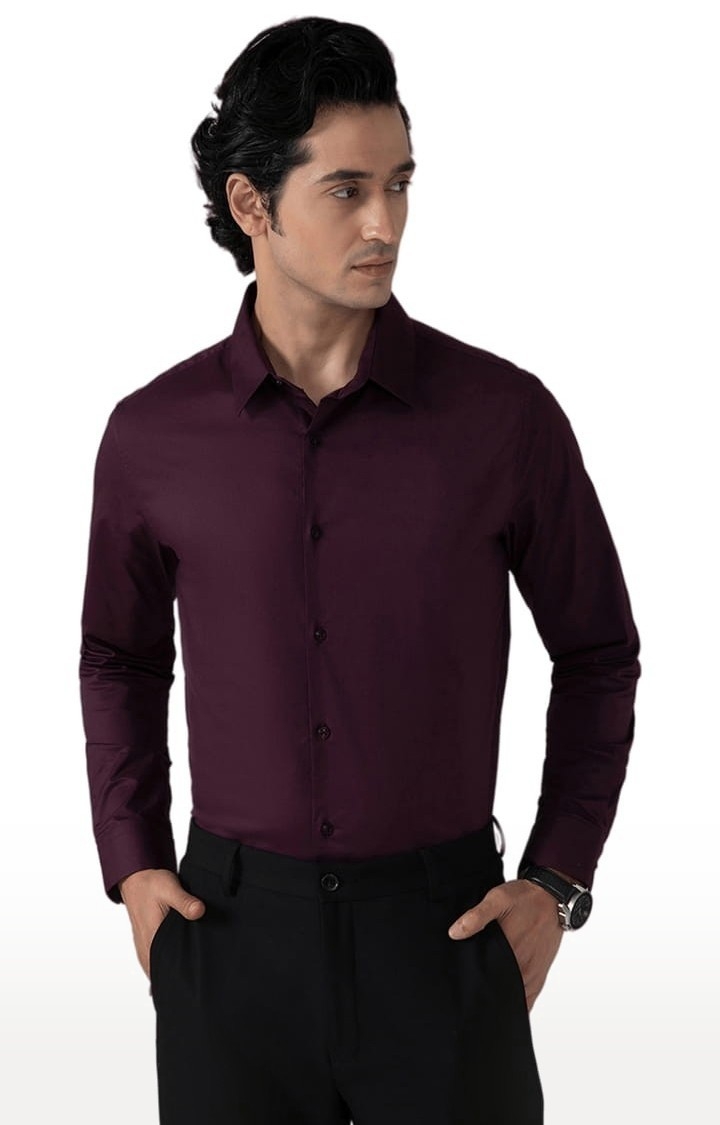 (SUBTRACT) | Men's Cotton Satin Evening Shirt in Wine Slim Fit