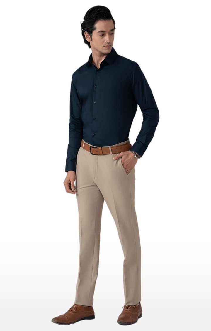 (SUBTRACT) | Men's Cotton Satin Evening Shirt in Midnight Blue Slim Fit 1