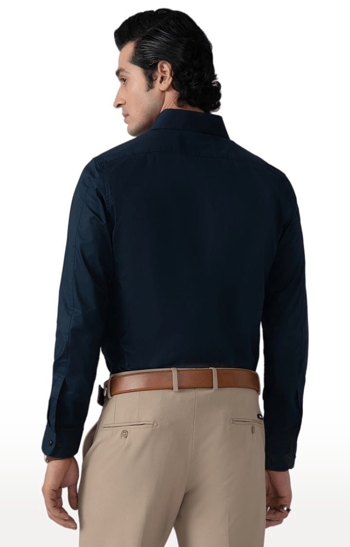 Men's Cotton Satin Evening Shirt in Midnight Blue Slim Fit