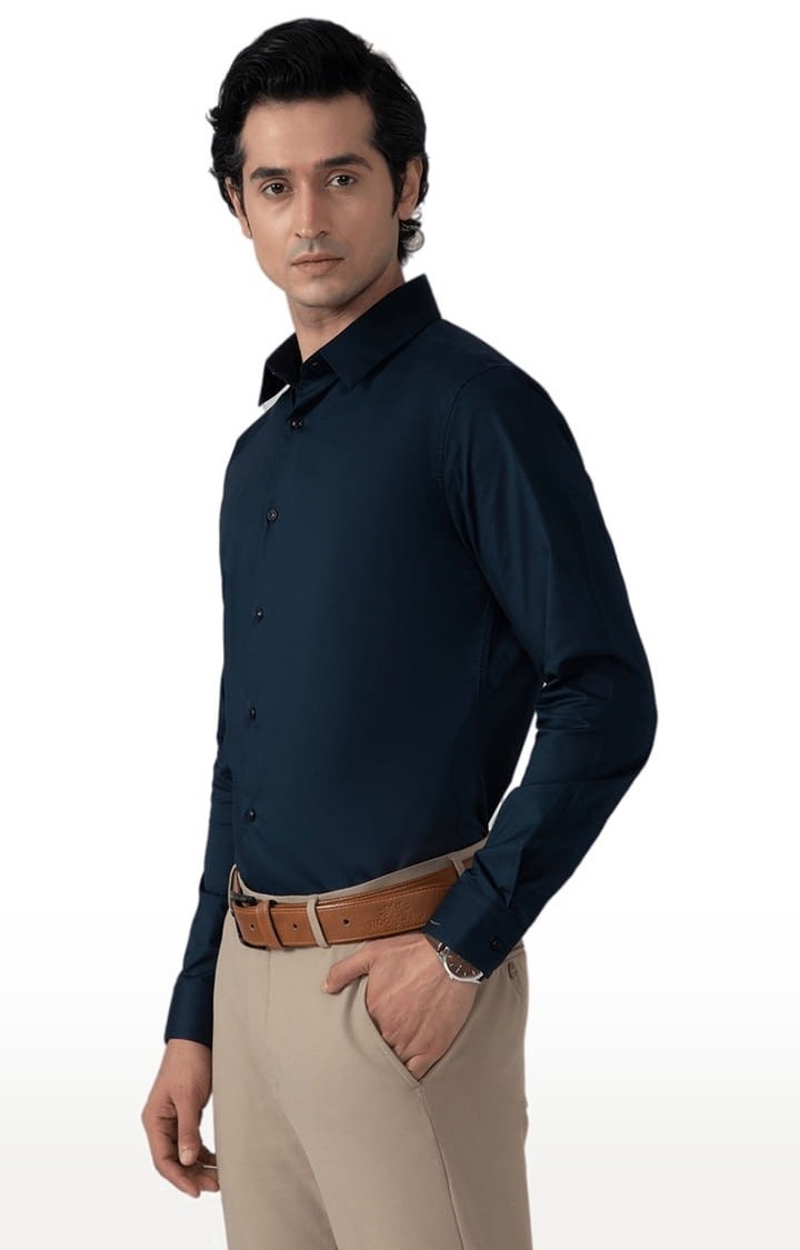 (SUBTRACT) | Men's Cotton Satin Evening Shirt in Midnight Blue Slim Fit 2