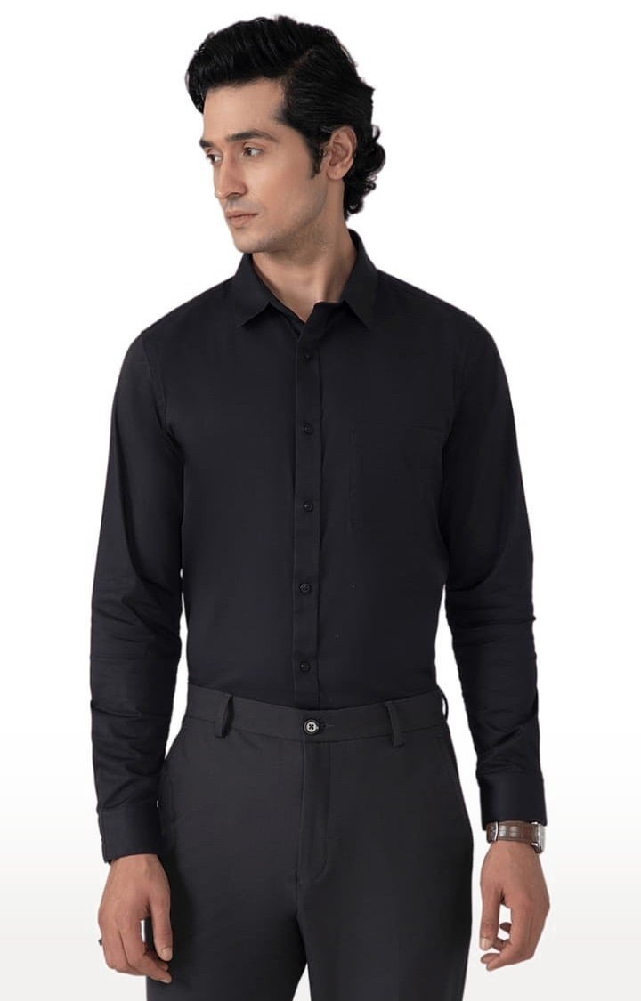 (SUBTRACT) | Men's Cotton Lycra Formal Shirt in Raven Black Slim Fit