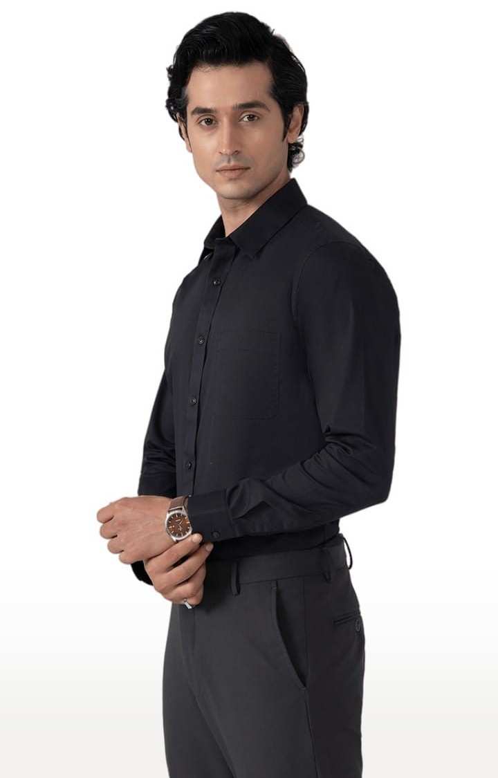 Men's Cotton Lycra Formal Shirt in Raven Black Slim Fit
