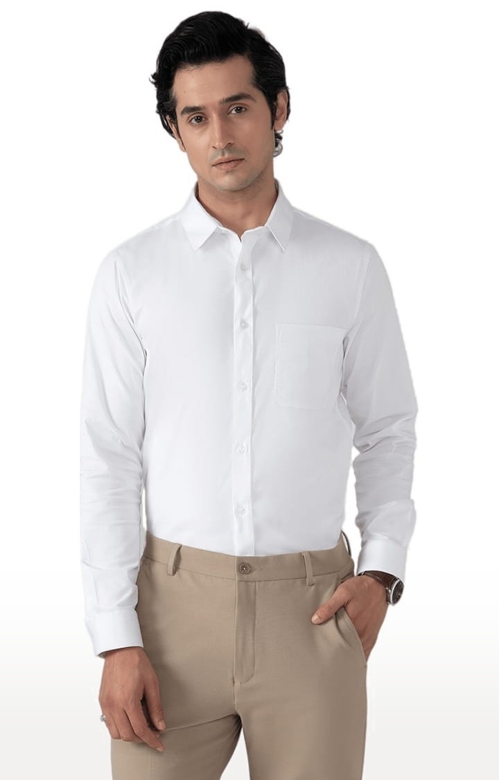 (SUBTRACT) | Men's Cotton Lycra Formal Shirt in White Slim Fit