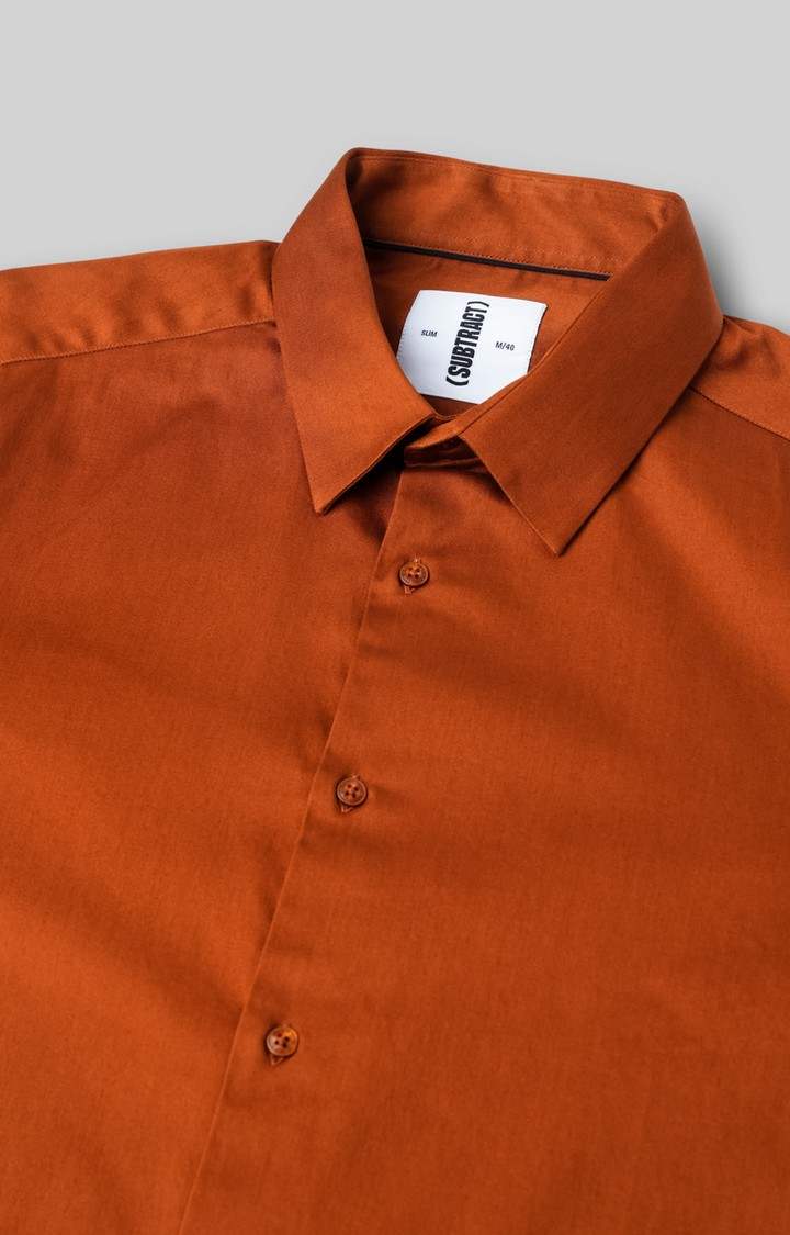 SUBTRACT-Men Copper Slim Fit Solid Spread Collar Cotton Satin Evening Shirt