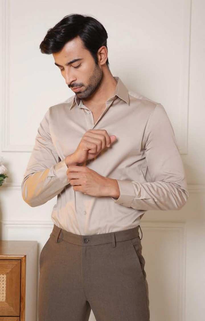 SUBTRACT-Men Hazelwood Slim Fit Solid Spread Collar Cotton Satin Evening Shirt