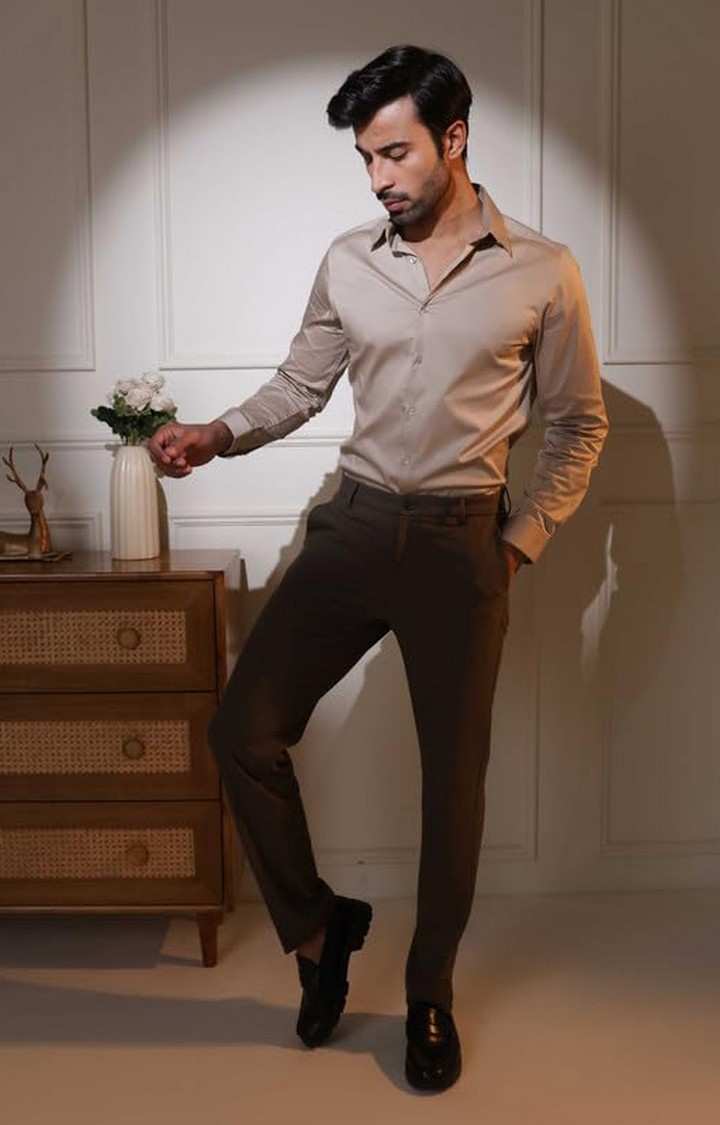 SUBTRACT-Men Hazelwood Slim Fit Solid Spread Collar Cotton Satin Evening Shirt
