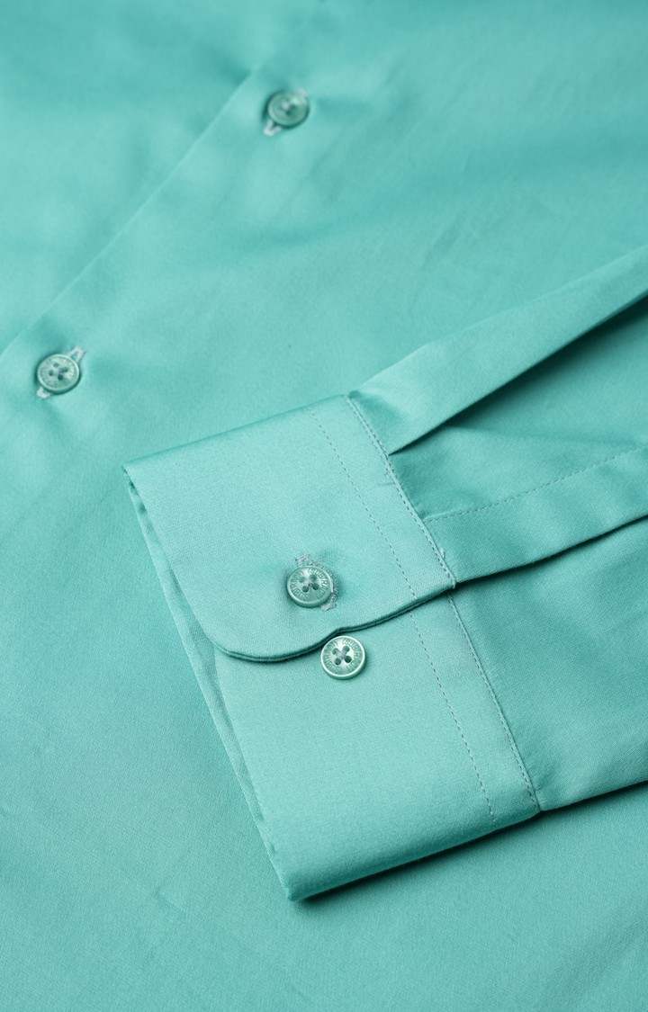 SUBTRACT-Men Mint Slim Fit Solid Spread Collar Cotton Satin Evening Shirt