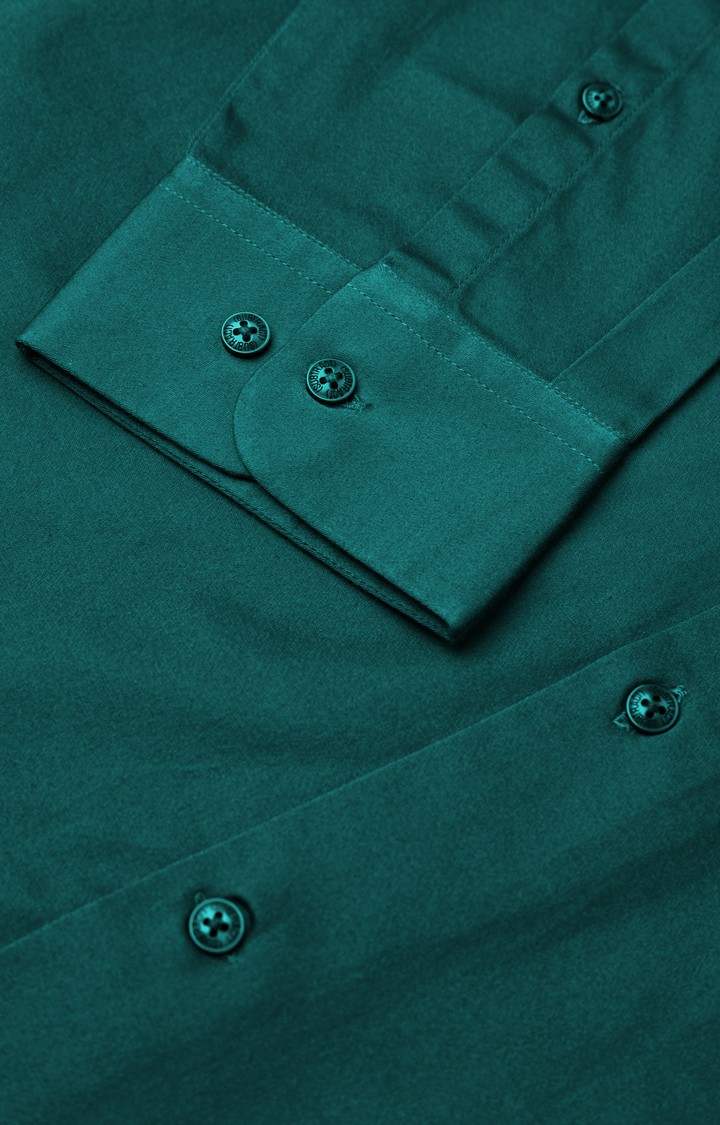 SUBTRACT-Men Teal Slim Fit Solid Spread Collar Cotton Satin Evening Shirt