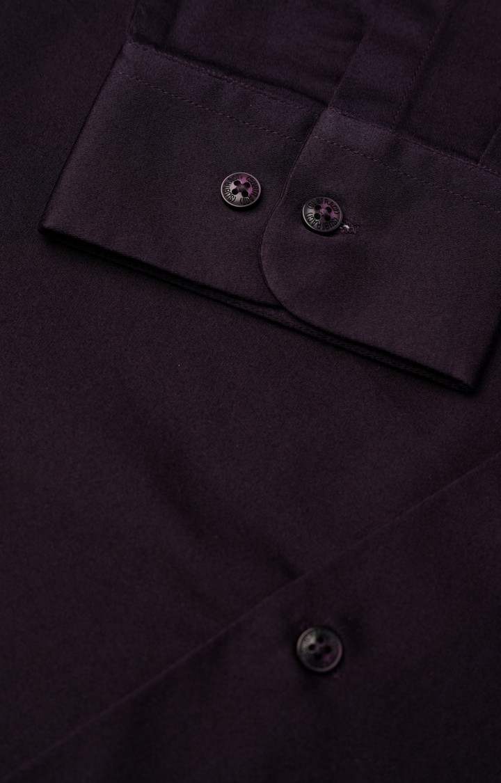 SUBTRACT-Men Wine Slim Fit Solid Spread Collar Cotton Satin Evening Shirt