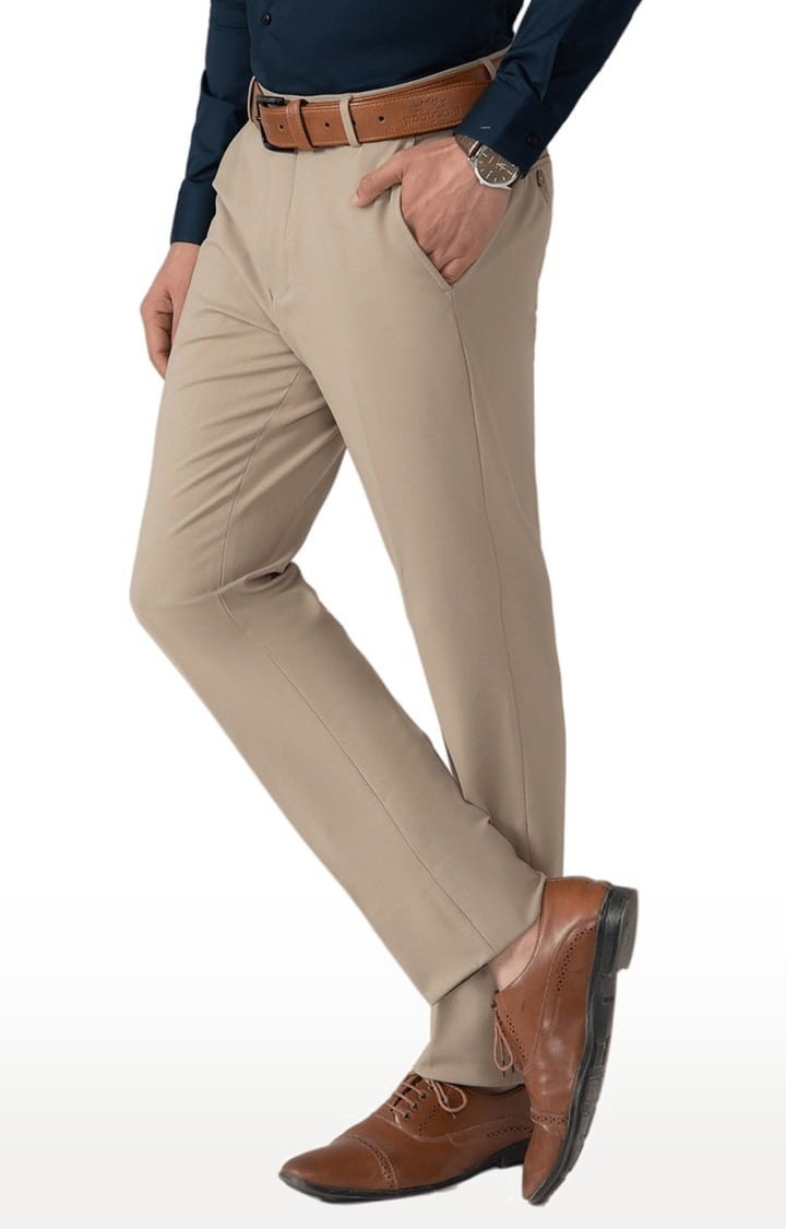 (SUBTRACT) | Men's Formal 4 way Stretch Trousers in Beige Slim Fit 2