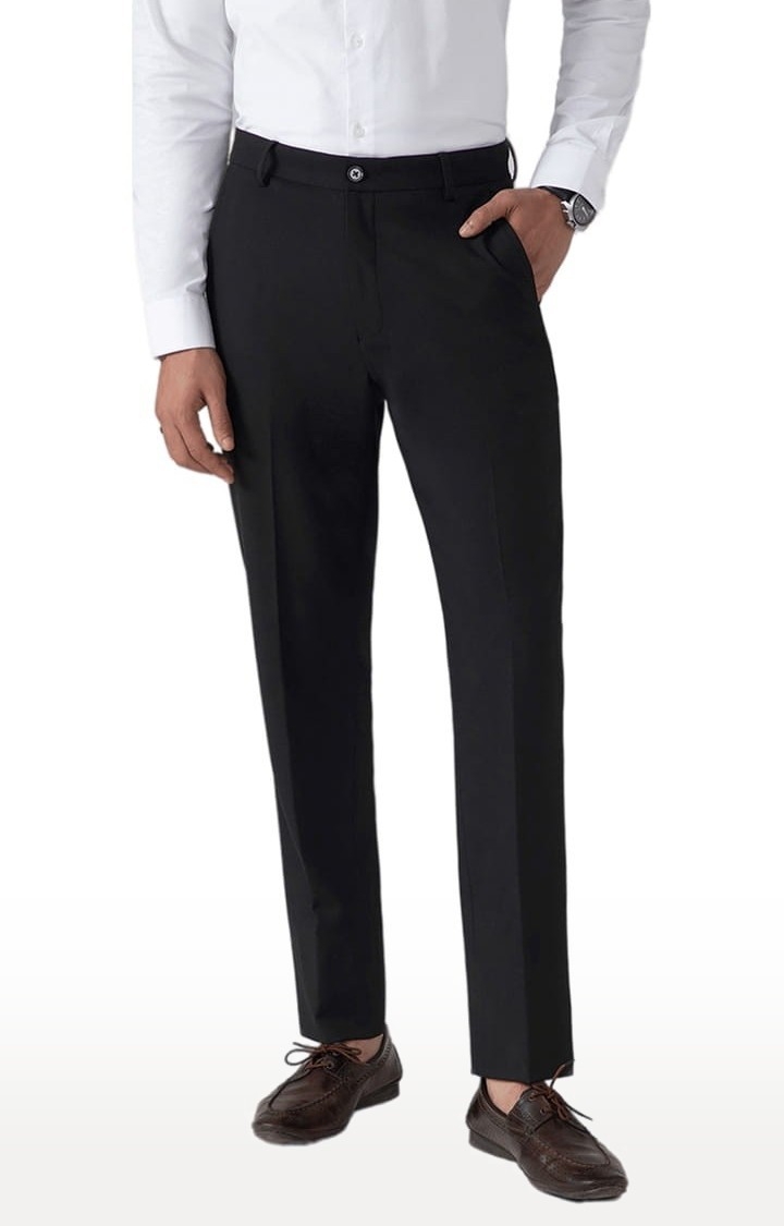 (SUBTRACT) | Men's Formal 4 way Stretch Trousers in Black Slim Fit