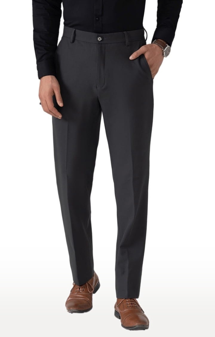 Buy RAYMOND Dark Grey Mens Regular Fit 4 Pocket Slub Formal Trousers |  Shoppers Stop