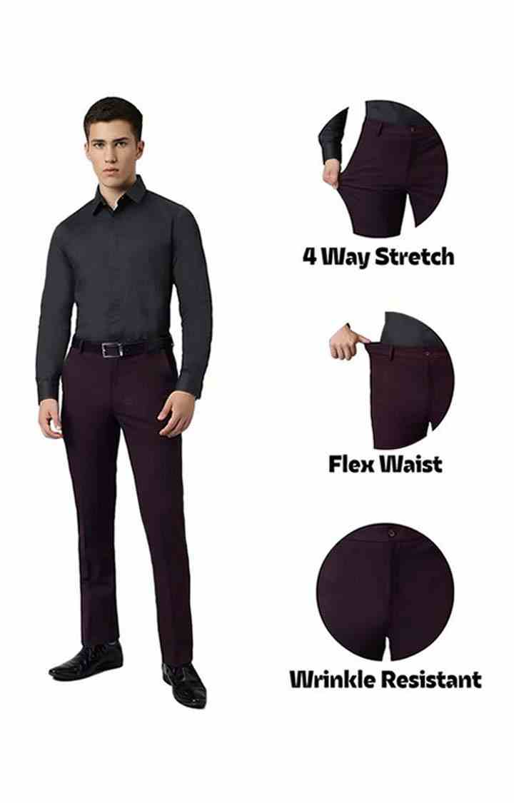 SUBTRACT Formal 4 way Stretch Trousers in Dark Wine- Slim Fit