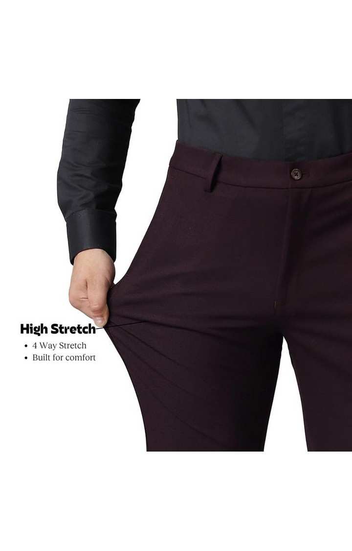 SUBTRACT Formal 4 way Stretch Trousers in Dark Wine- Slim Fit