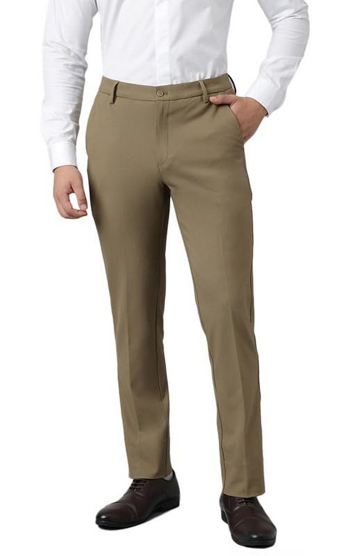 SUBTRACT Formal 4 way Stretch Trousers in Tan Khaki- Slim Fit