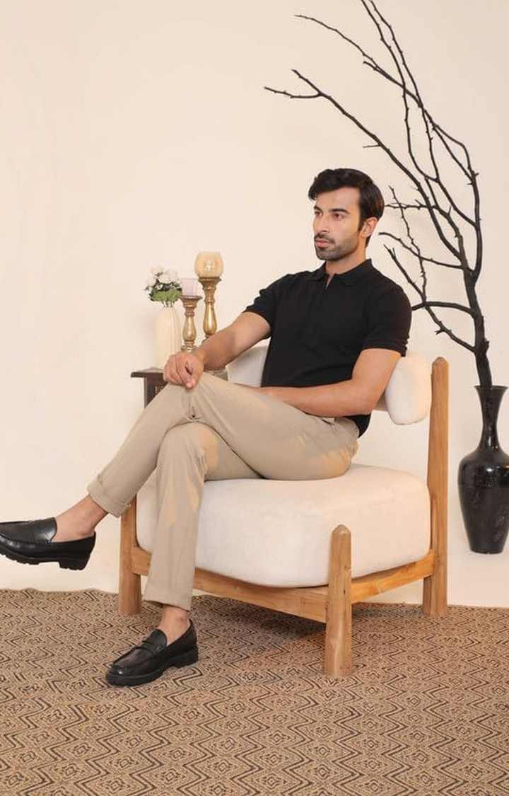 SUBTRACT Men 4 Way Stretch Wrinkle Free Slim Fit Formal Trouser in Beige with 2 inch Flexible Waistband