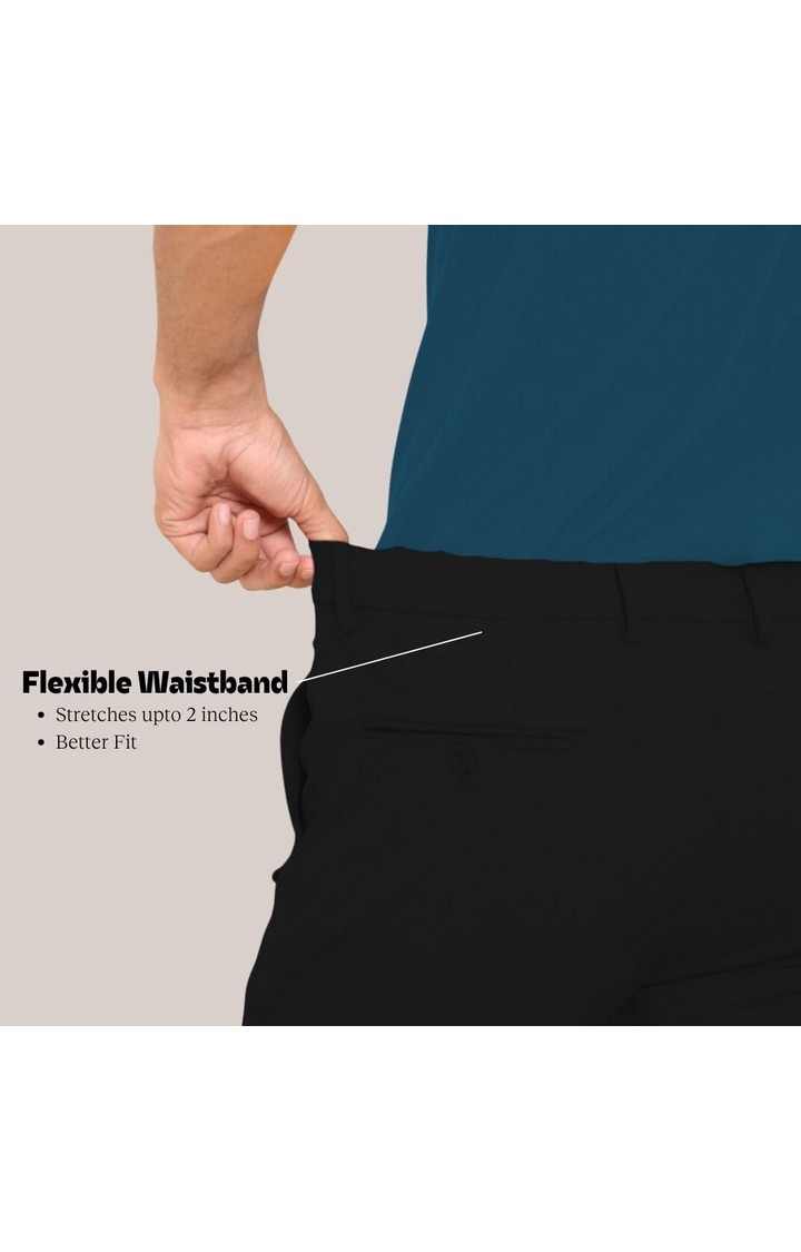 SUBTRACT Men 4 Way Stretch Wrinkle Free Slim Fit Formal Trouser in Black with 2 inch Flexible Waistband