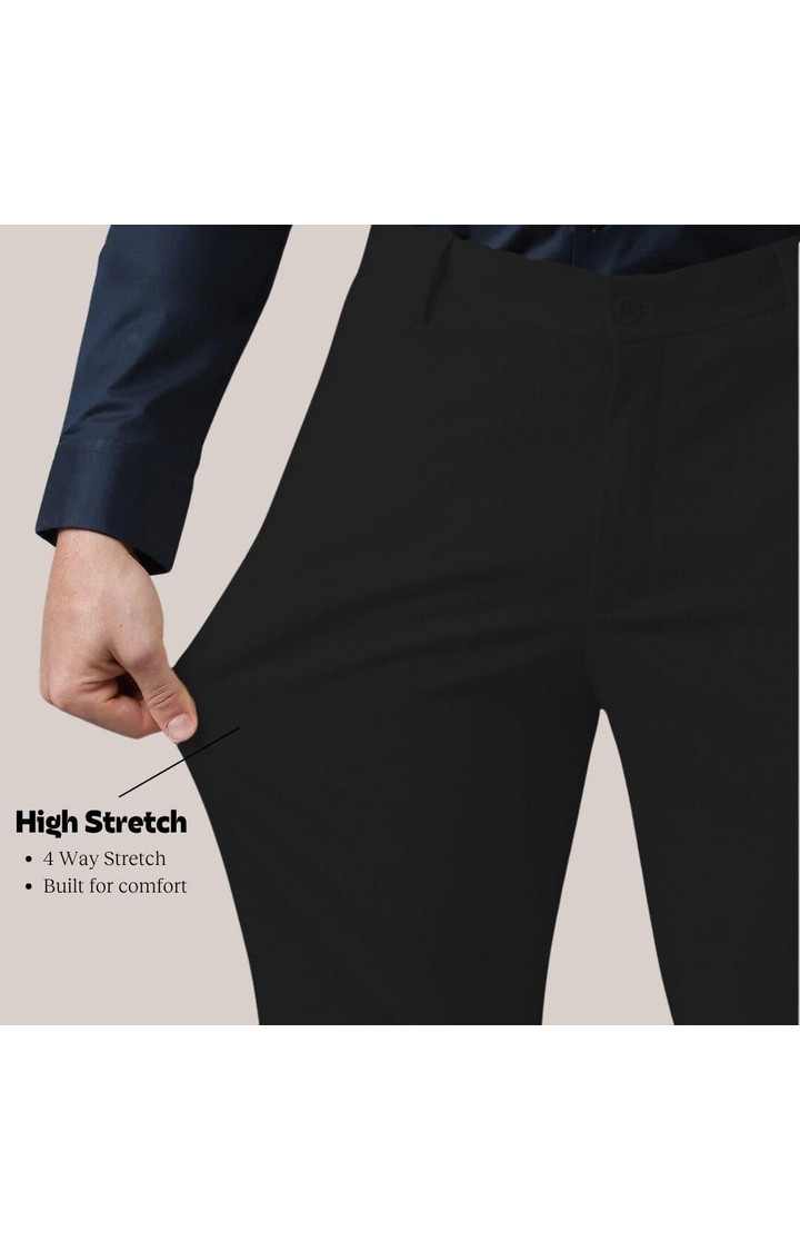 SUBTRACT Men 4 Way Stretch Wrinkle Free Slim Fit Formal Trouser in Black with 2 inch Flexible Waistband