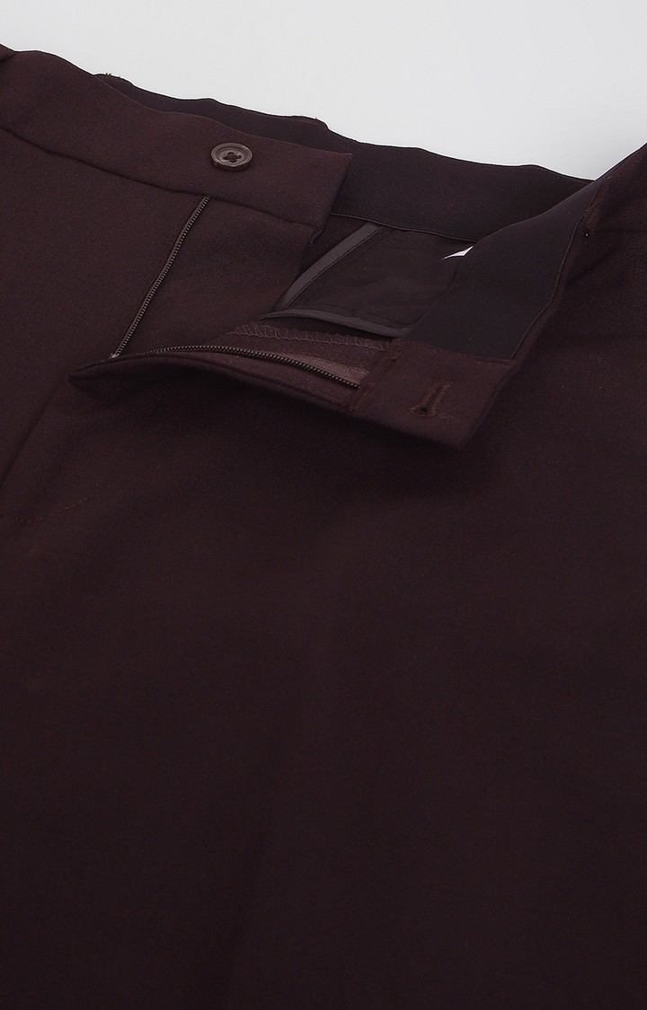SUBTRACT Men 4 Way Stretch Wrinkle Free Slim Fit Formal Trouser in Dark Wine with 2 inch Flexible Waistband
