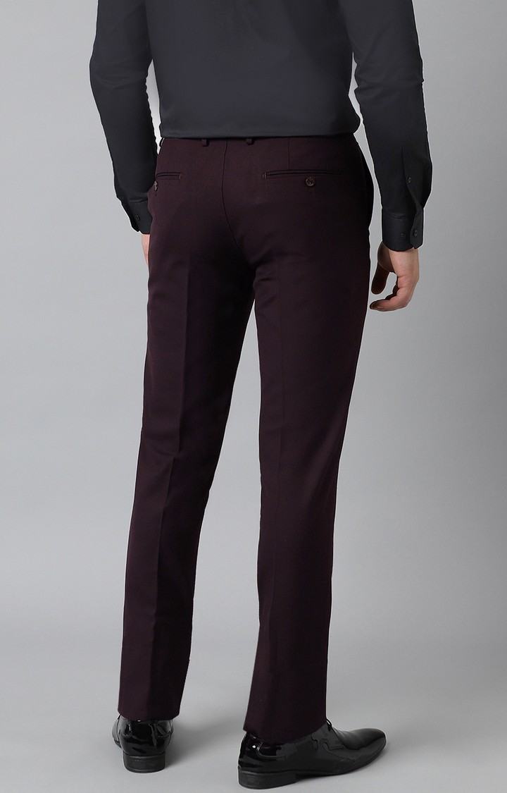 SUBTRACT Men 4 Way Stretch Wrinkle Free Slim Fit Formal Trouser in Dark Wine with 2 inch Flexible Waistband