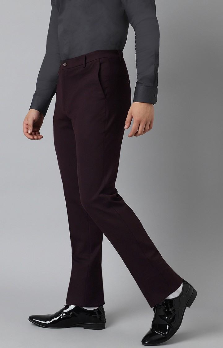 SUBTRACT Men 4 Way Stretch Wrinkle Free Slim Fit Formal Trouser in Dark Wine with 2 inch Flexible Waistband