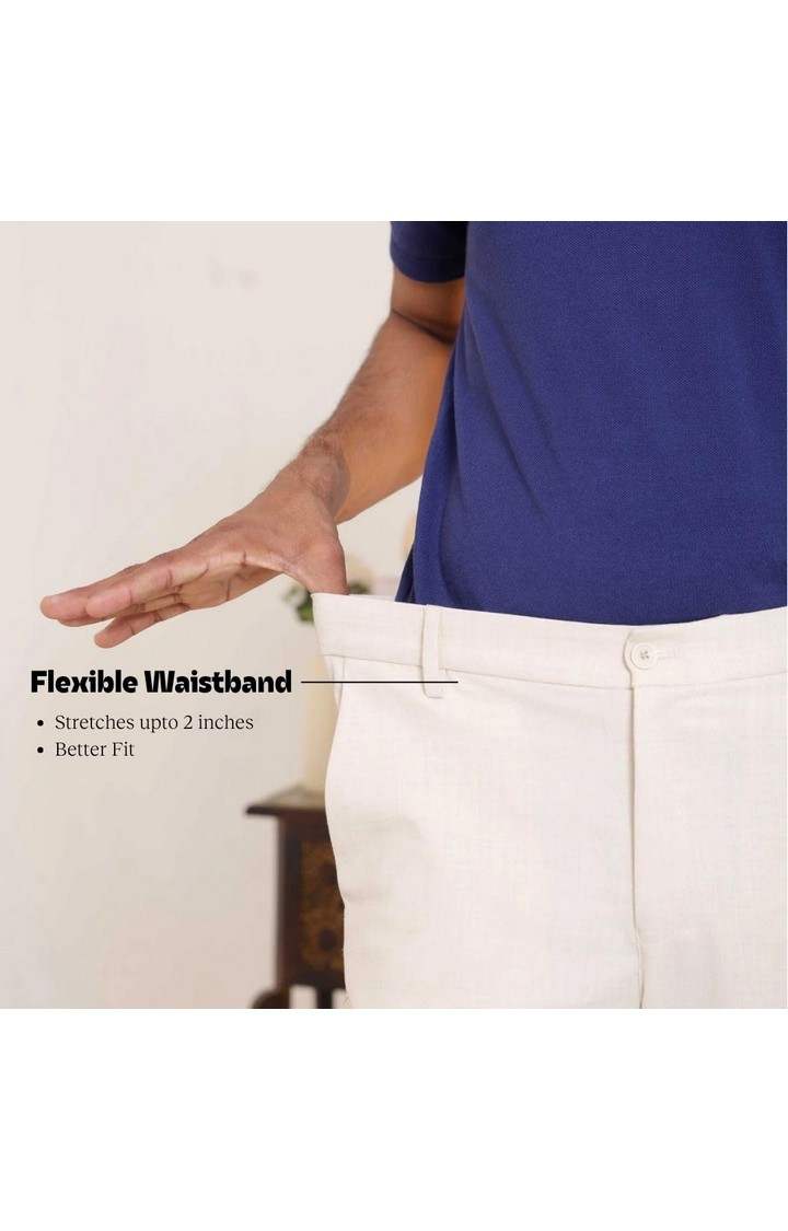 SUBTRACT Men 4 Way Stretch Wrinkle Free Slim Fit Formal Trouser in Ivory Sand with 2 inch Flexible Waistband