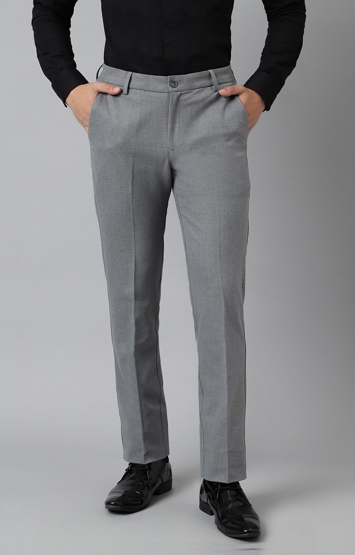 SUBTRACT Men 4 Way Stretch Wrinkle Free Slim Fit Formal Trouser in Light Grey with 2 inch Flexible Waistband