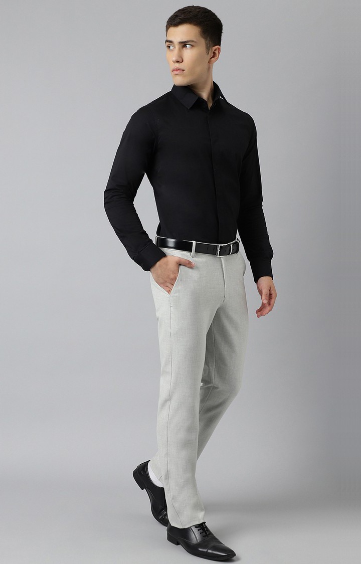 SUBTRACT Men 4 Way Stretch Wrinkle Free Slim Fit Formal Trouser in Lunar Grey with 2 inch Flexible Waistband